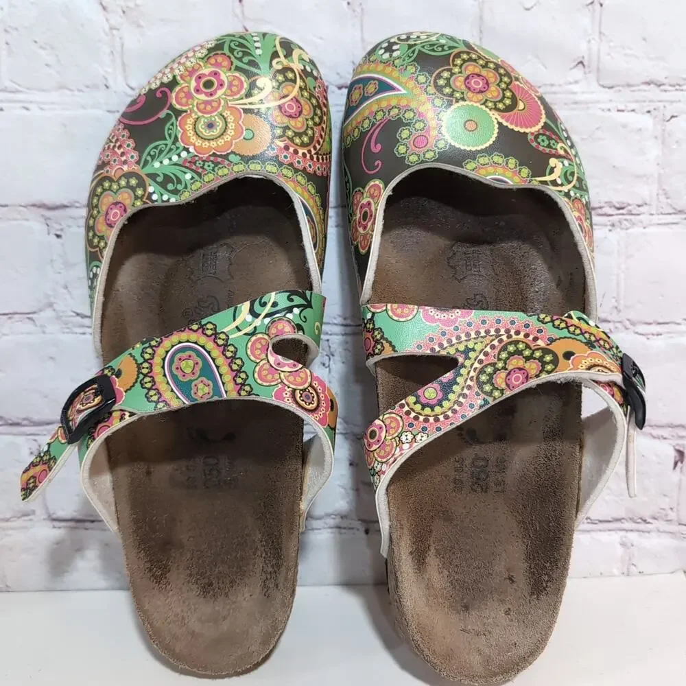 Birki's By Birkenstock Size 8 Paisley Slip On Clogs Mary Jane Flower Flor Lined - Picture 2 of 10
